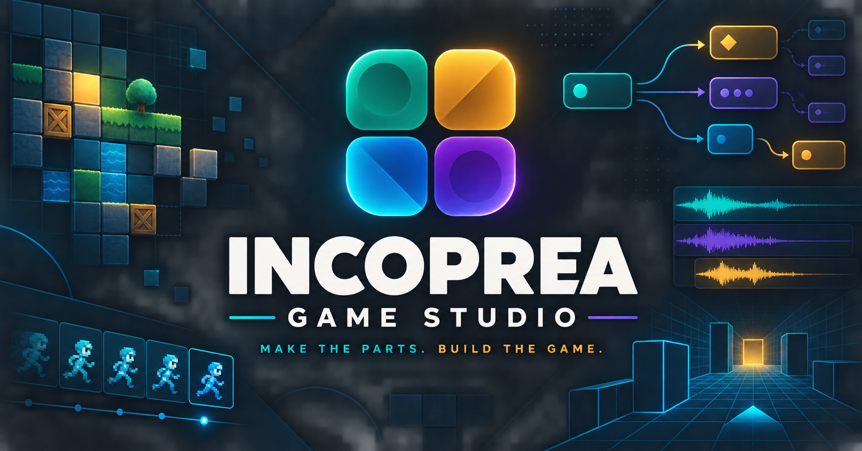 Incoprea Game Studio beta suite with linked game makers, asset tools, system labs and playtest evidence